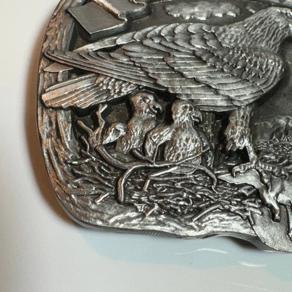 Vintage USA Made Eagle Nest Born Free Belt Buckle Pewter‎ Metal 1987
